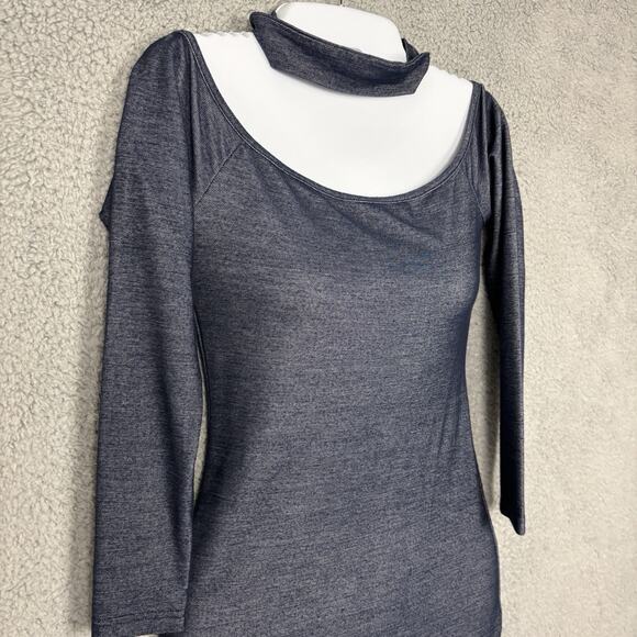 Sweet Pot Women Form Fitting Dress Choker Neckline Detail Bodycon sz 8 Chambray - Picture 2 of 13